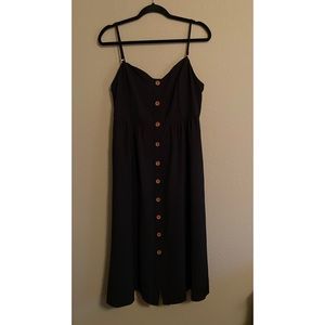 Black Midi Dress with Buttons and Tie Back
